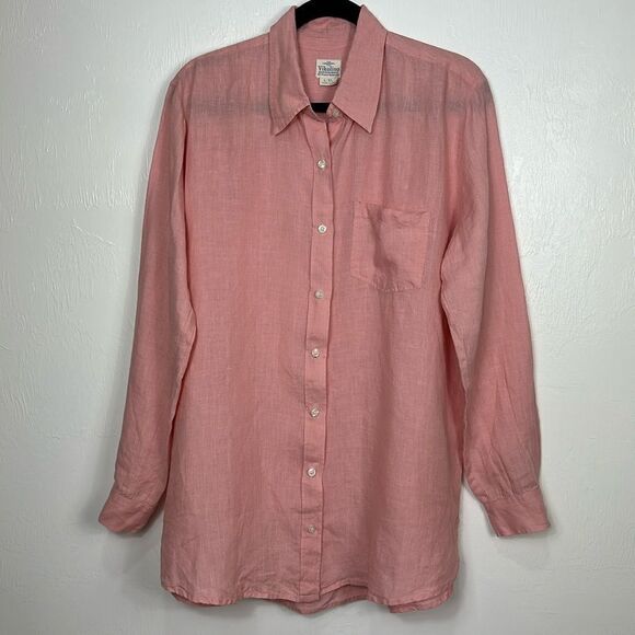 Vikolino Pink Linen Long Sleeve Button Down Shirt Size L/XL - Picture 1 of 9